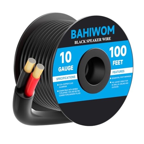 Cable de altavoz calibre 10 CCA negro de 100 pies para enterramiento directo