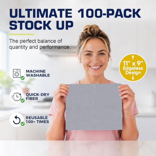 Image of GLIMGLINT Microfiber Cleaning Cloth 100 Pack, Reusable Paper Towels 11 x 9 | Lint Free & Ultra Absorbent Cleaning Rags for Car, Home, Kitchen, Glass & Screen, Washable Shop Towel Rag with Box Grey