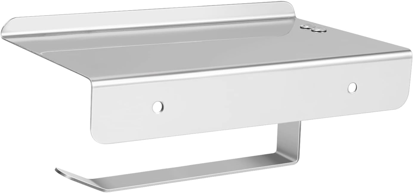 Flexzion Stainless Toilet Paper Holder with Shelf SUS 304 Adhesive/Screw Wall Mounted Tissue