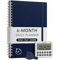 Panda Planner 2026 Ultimate Luxury 6-Month Undated Daily Planner with Focus Timer – Premium Spiral Bound Productivity & Academic Planner with Monthly, Weekly & Daily Layouts for Goal Setting, Habit Tracking, and Mental Clarity (Navy Linen)
