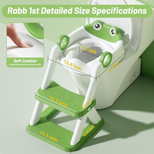Rabb 1St Frog Potty Training Seat, Upgrade Toddler Toilet Seat For Kids Boys Girls, 2 In 1 Potty Training Toilet For Kids, Splash Guard Anti-Slip Pad Step Stool thumb #3
