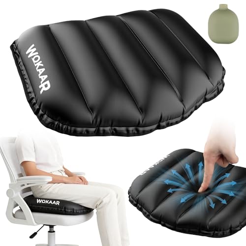 Inflatable Airplane Seat Cushion with Memory Foam | 3D Scalloped Air Baffles | Sit-to-Adjust...