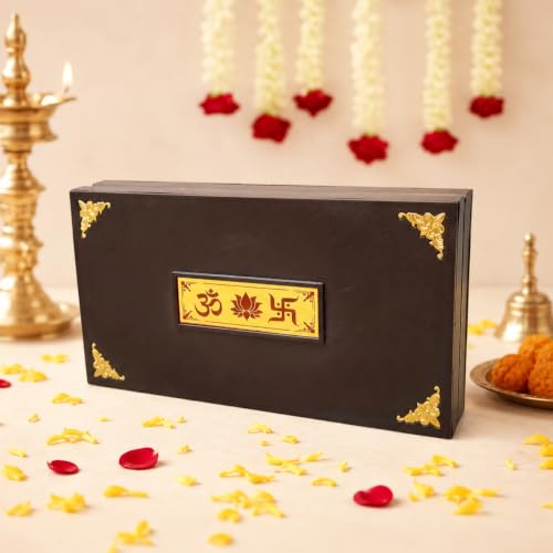 Image of ARNAVIRA Lakshmi Ganpati Sarawati Gold Plated Photo Frame with Tortoise Pocket Temple for Diwali Gift, House Warming Gifts, Return Gift Puja Box