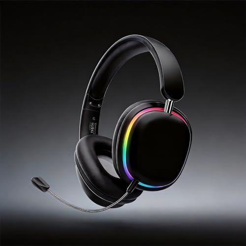 Image of Over-Ear Wireless Bluetooth Headphones with 5.3 Chip, 20H Playtime, 40mm Drivers, Foldable & Lightweight Design, RGB Lighting, Dual Mic for Clear Calls, Compatible with PC /Phone, SY-T3 Black.