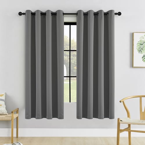 Image of HUTO Blackout Window Curtains and Drapes - Thermal Insulated Solid Antique Copper Grommet Top Blackout Panels Draperies for Kid's Room (Grey, 1 Pair, 52 x 63 Inch)