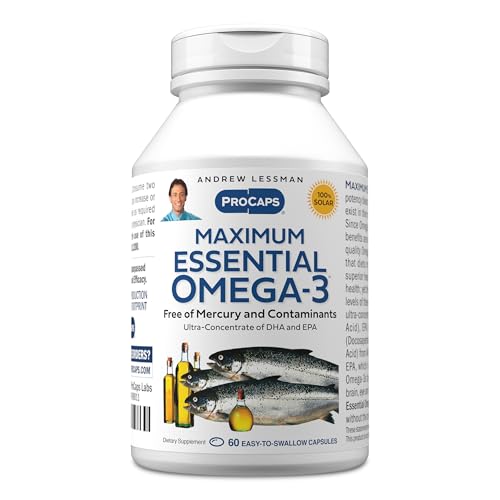 ANDREW LESSMAN Maximum Essential Omega-3 Unflavored, 60 Softgels - Ultra-Pure Omega-3 Fish Oil 1200 mg-High DHA, No Mercury Supplement-Small, Easy to Swallow Fish Oil Capsules