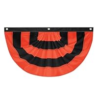 LinaGarten Halloween Bunting Flag 2 x 4 ft Fully Sewn Orange & Black 5 Stripe with 3 Grommets Pleated Half Fan Flag Bunting Banner Trick or Treat Halloween Decor Outside Porch Garden Outdoor Yard Indoor Home