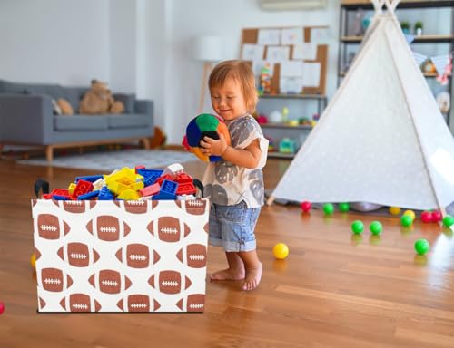 Image of NTAOHAMPER Rectangular Football Storage Basket Empty,Collapsible Gift Basket with Handles,Toys /Books Box,Room Decor(American Football)