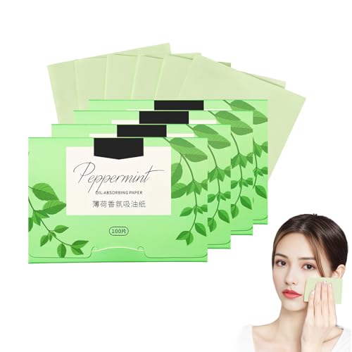 400 Hojas Papel Secante de Aceite, Papel Absorbente de Aceite Facial Natural para el Cuidado de la Piel Grasa, Papeles de Control de Aceite para Mujer y Hombre (Menta)