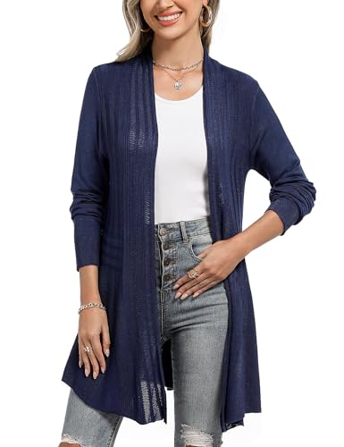 Cárdigan Largo de Casual para Mujer Talla Grande Chaqueta Chal Mujer Verano Outerwear Jersey Cárdigan Kimono Señoras Tops Ropa de Playa Camisolas y Pareos Azul Marino