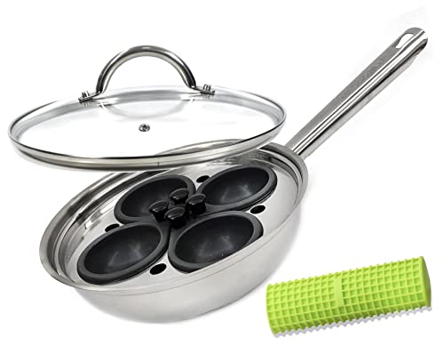 Maggopan Stainless Steel Egg Poachers Cookware Set 4 Nonstick Silicone Egg Poacher Cups 8 Inch Induction #TOP3