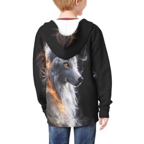 GLUDEAR Boys Girls Cool Wolf Hoodies Kids Graphic Printed Zipper Hooded Sweatshirt Tops Jacket4