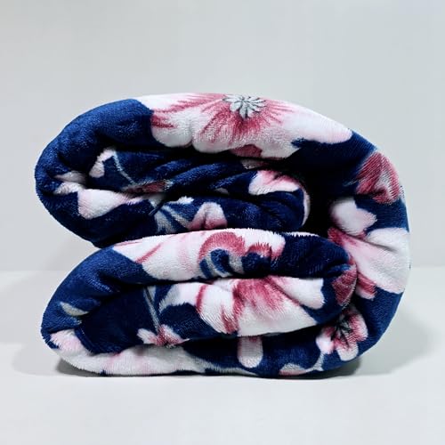 Image of Winter Premium Flannel Velvet Warm Duvet Cover Quilt Cover | Rajai Cover | Blanket Cover | Comforter Cover Single Size 60x100 inches Woollen (Blue Pink Flower, Single Bed)