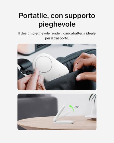 Belkin Boostcharge Caricabatteria Wireless Magnetico E Pieghevole Qi2 Da 15W, Caricatore Rapido Portatile Compatibile Con Magsafe E Standby - Iphone 17, Air, Pixelsnap - Alimentatore Incluso - Bianco - 4