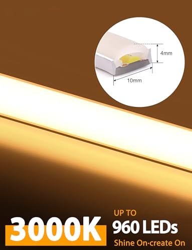 Lamomo COB LED Streifen, Warmweiss Dimmbar 3M LED Strip mit Fernbedienung, 3000K Selbstklebend Wasserdicht Neon Led Leiste, 10mm Breit, Silikon Flexibel Lichtleiste für Innen Schrank Deko, CRI90+