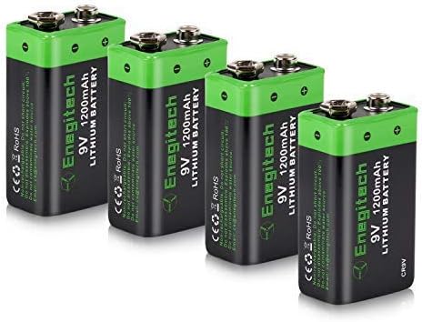 9V Lithium Battery, Enegitech 4 Pack 1200mAh Non-Rechargeable Li-ion Battery for Smoke Detector Fire Alarm Multimeter