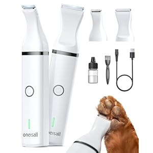 oneisall Dog Paw Trimmer with 2 Blades,Low Noise Dog Clippers Grooming Kit,Pet Trimmer for Dogs Cats Paws, Eyes, Ears, Face