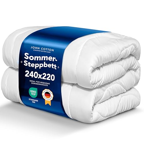 John Cotton New Way - Piumino estivo, 240 x 220 cm, leggero, per l'estate, super morbido e traspirante, con certificazione Oeko-Test, 220 x 240 cm, colore: bianco