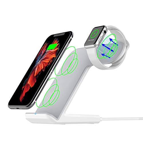 Maxjoy Wireless Charger for iWatch, 2 in 1 Wireless Charger Stand, Qi Fast Wireless Charger Dock, Compatible for iPhone Xs/X /8 Samsung Galaxy S9/S9+/S8/S8+/S7/Note 8 Note 5, White