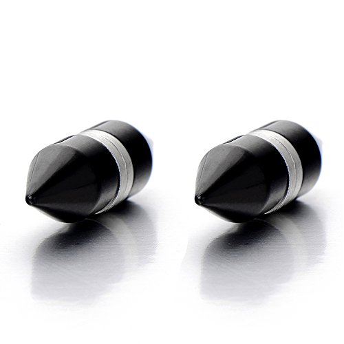 6MM Magnetic Black Spike Stud Earrings Men Women, Non-Piercing Clip On Steel Cheater Fake Ear Plug Gauge