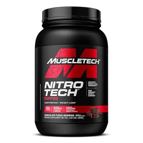 Muscletech Whey Protein Powder (Chocolate Fudge Brownie, 2LB) - Nitro-Tech Ripped Whey Protein Isolate & Peptides Smoothie Mix for Lean Muscle - 30g of Whey Protein for Women & Men, Packaging May Vary
