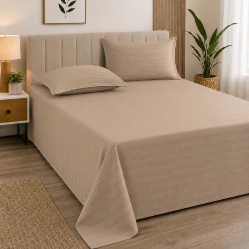 Image of Cortina Cloud Cotton King Size Bedsheet with 2 Pillow Covers | Super Soft, Breathable & Skin-Friendly Bedsheet for Double Bed King Size with Solid Design | (270x250 cm) (Brown, King)