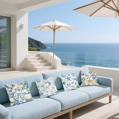 Coussins canapé extérieur imperméable 35x35 déco mer lin - 3