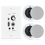 Herdio 6.5 Inch in Ceiling Speakers Compatible with Bluetooth 320W 2-Way Flush Mount with Wall Mount Amplifier Receiver Perfect for Home Theater Bathroom Living Room Kitchen Office(A Pair)