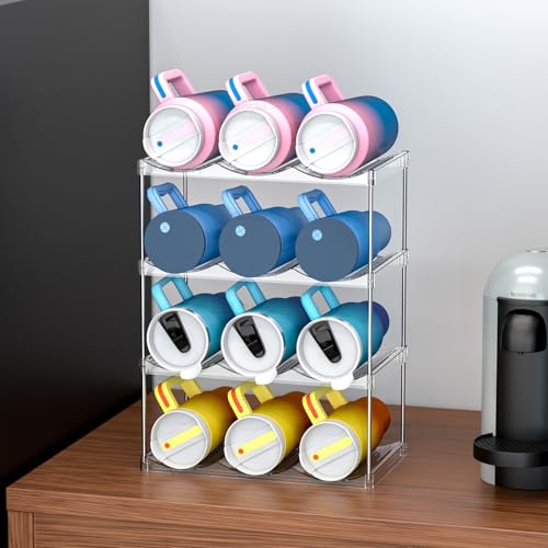 Yieach 4 PCS Stackable Water Bottle Organizer for Cabinet,4.7\" W X5.3\"H Great for Stanley Yeti Bottle and Other Tumbler Organizer for Kitchen Cabinets,Clear Stackable Water Bottle Holder and Wine Rack
