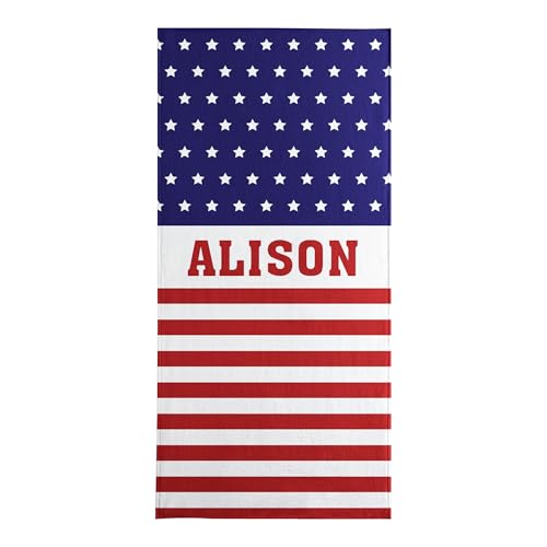 Let's Make Memories Personalized Beach Towel - Patriotic Red, White and Blue - Unique Pool Towel - Standard (30”x60”) - Flag Design