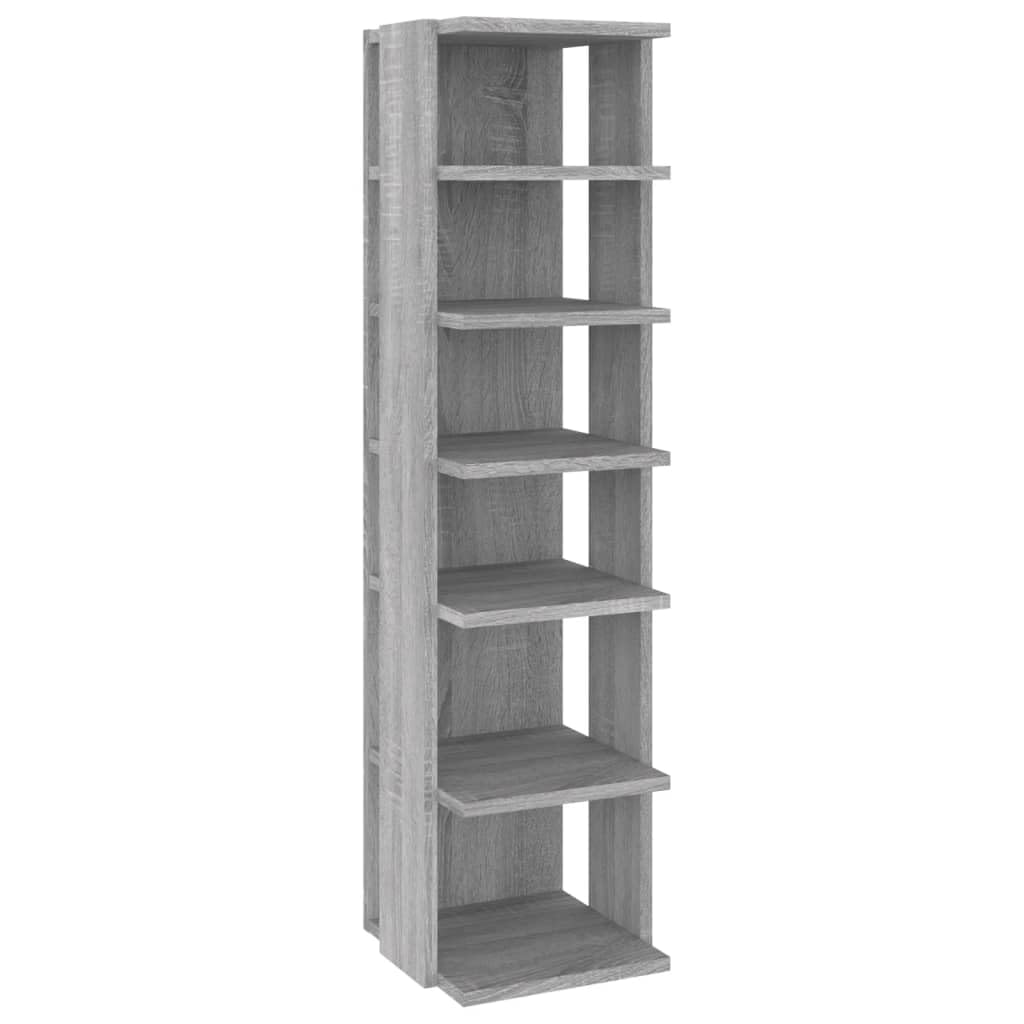 vidaXL Grey Sonoma Shoe Rack - Compact and Space-Saving, Engineered Wood, Moisture-Resistant, Six-Tier Storage, Safety Wall Attachment Device Included