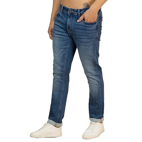 TURMS Men's Adventure Denim Jeans, Anti-Stain and Anti-Odour | Stylish | Comfortable | Breathable, Casual | Mid Rise | Blue | TMS_JEANS019_LtBlu