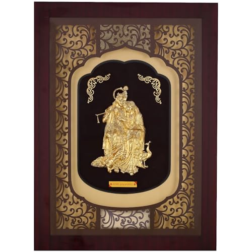 Image of Pk & Pk Jewellers Radha Krishna with Peacock | 24KT Gold Frame | Elite Collection | Super Large Size [66x89 cm] (For Premium Gift, Temple, Wall Decor, Home Decoration)