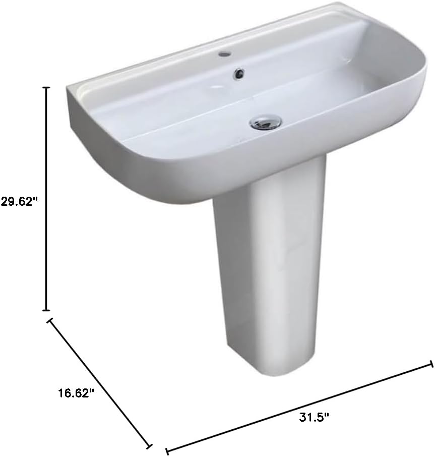 Nameeks CeraStyle 078700U-PED-One Hole Aqua 29-5/8" Rectangular Ceramic Pedestal Bathroom Sink with Overflow and Single Faucet Hole - White