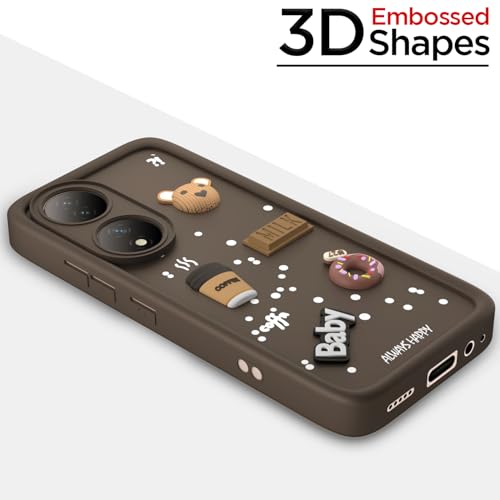 Image of Pikkme Back Cover for Vivo Y100 5G | Cute Fun Cartoon 3D Bear Silicone Full Body Protection Bumper Case (Brown)