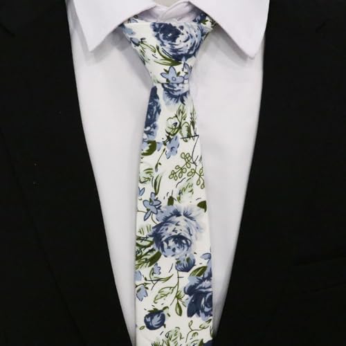 Image of Cotton Floral Ties for Men 2.76 inch Men's Skinny Tie Linen Flower Printed Neck Tie for Wedding Dating Party