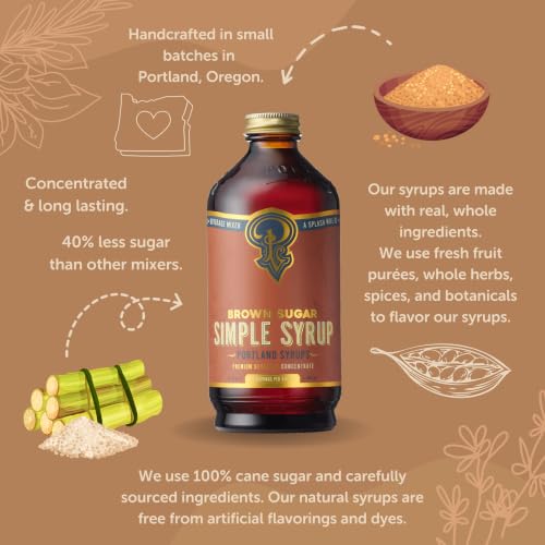 Image of Portland Syrups Brown Sugar Simple Syrup - Drink Mix for Exceptional Cocktails, Simple Syrup for Cocktails, Sugar Syrup for Drinks, Simple Syrup for Coffee, Mocktails, Baking, 12 oz, 24 Servings, Pack of 1