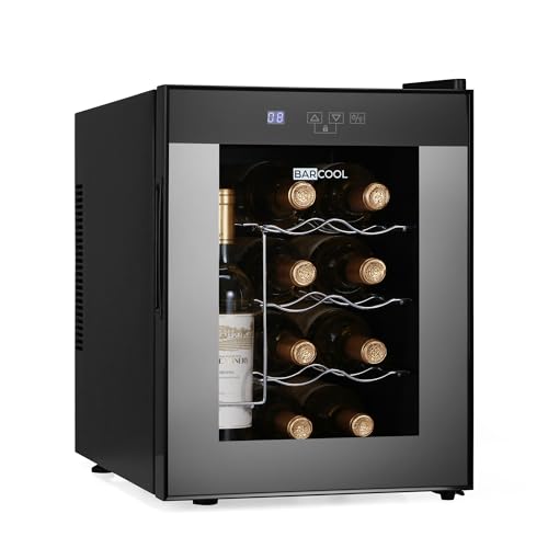 Barcool VINO12 – Table-Top Wine Fridge Black | 5-18°C | Wine Cooler | LED + Digital Display | Glass Door Drinks Cellar | Single-Zone
