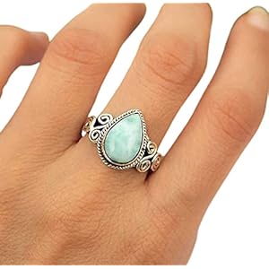 Larimar Stone Ring, 925 Sterling Silver Ring For Women, Handmade Ring, Gemstone Ring, Larimar Jewelry, Boho Ring, Silver Band, Designer Band Ring, Gift For Her Ring Size US 8