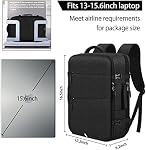 Sac à dos de voyage pour les hommes Femmes Sac à Dos pour ordinateur portable 15.6 Inch Vol approuvé Transport sur sac à dos Overnight Business College School Weekender Bagage Daypack, Noir