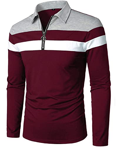 YTD Men's Long Sleeve Polo Shirts Quarter-Zip Casual Slim Fit Lapel Neck Basic Designed Cotton Shirts2