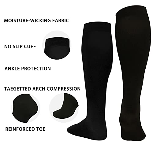 Image of 3 Pairs Plus Size Compression Socks Wide Calf Women Men Knee High 20-30 Mmhg Circulation for Swelling 2xl 3xl 4xl 5xl
