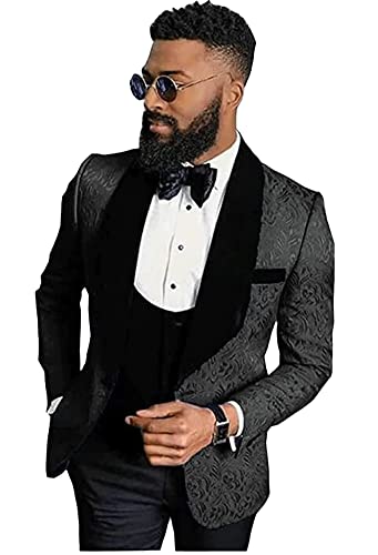 Mens Regular Fit Floral Suit for Wedding One Button Jacket Vest Pants Formal Suits Groomsmen Tuxedos4