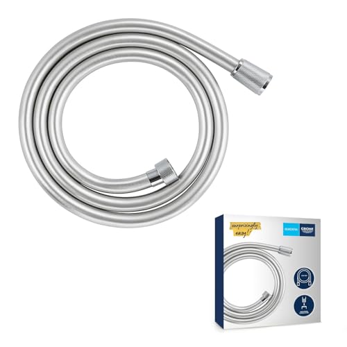 GROHE Flexible tuyau de douche salle de bains VitalioFlex Silver, tuyau de douche 1500mm, anti-pliures, finition brillante, raccord fileté universel 1/2, chromé, 27505001 (Import Allemagne)