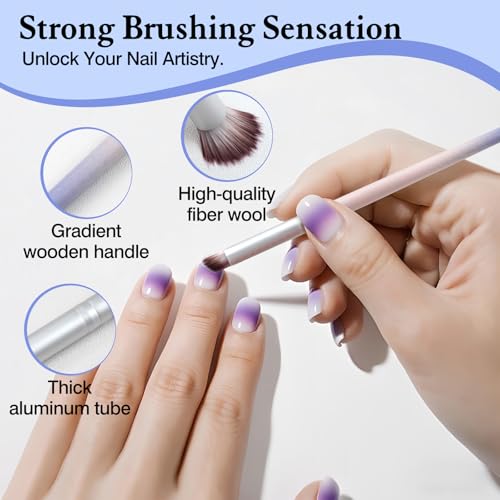 Ombre Nail Brush Set, Wooden Handle Gradient Nail Art Pens for Gel Polish & Acrylic Design, Pack of 7 - Image 2
