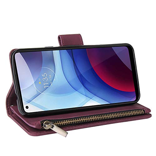 Lbyzcase Phone Case For Moto G Power 2021,Motorola G Power 2021 Wallet Case,Folio Flip Leather Cover[Zipper Pocket][Wrist Strap][Kickstand ] For Motorola Moto G Power 2021 (Wine Red) #TOP5