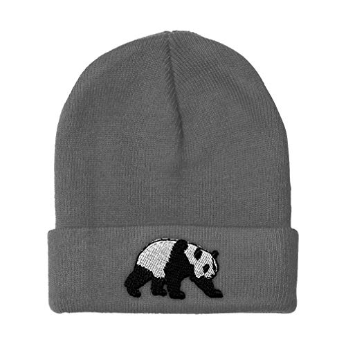 Custom Beanie for Men & Women Panda Bear Embroidery Acrylic Skull Cap Hat Light Grey Design Only