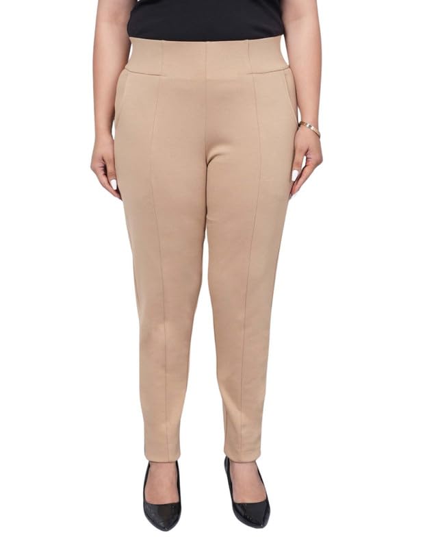 Image of Mlada Women's Solid Cotton Lycra High Waist Ankle Length Tummy Tucker Jeggings Trouser with 2 Side Pockets | Office Wear Summer Pants | Regular Fit, Stretchable, Comfortable & Stylish Everyday Bottoms