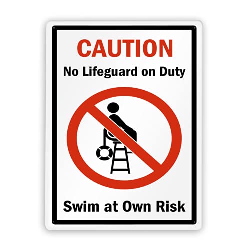 3130 Beware Danger Safety Sign,Pool Caution Sign No Lifeguard On Duty, Swim at Own Risk,Warning Metal Tin Sign 12x16�C���`