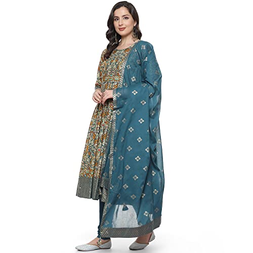 Image of BIBA Women Cotton Anarkali Printed Suit Set